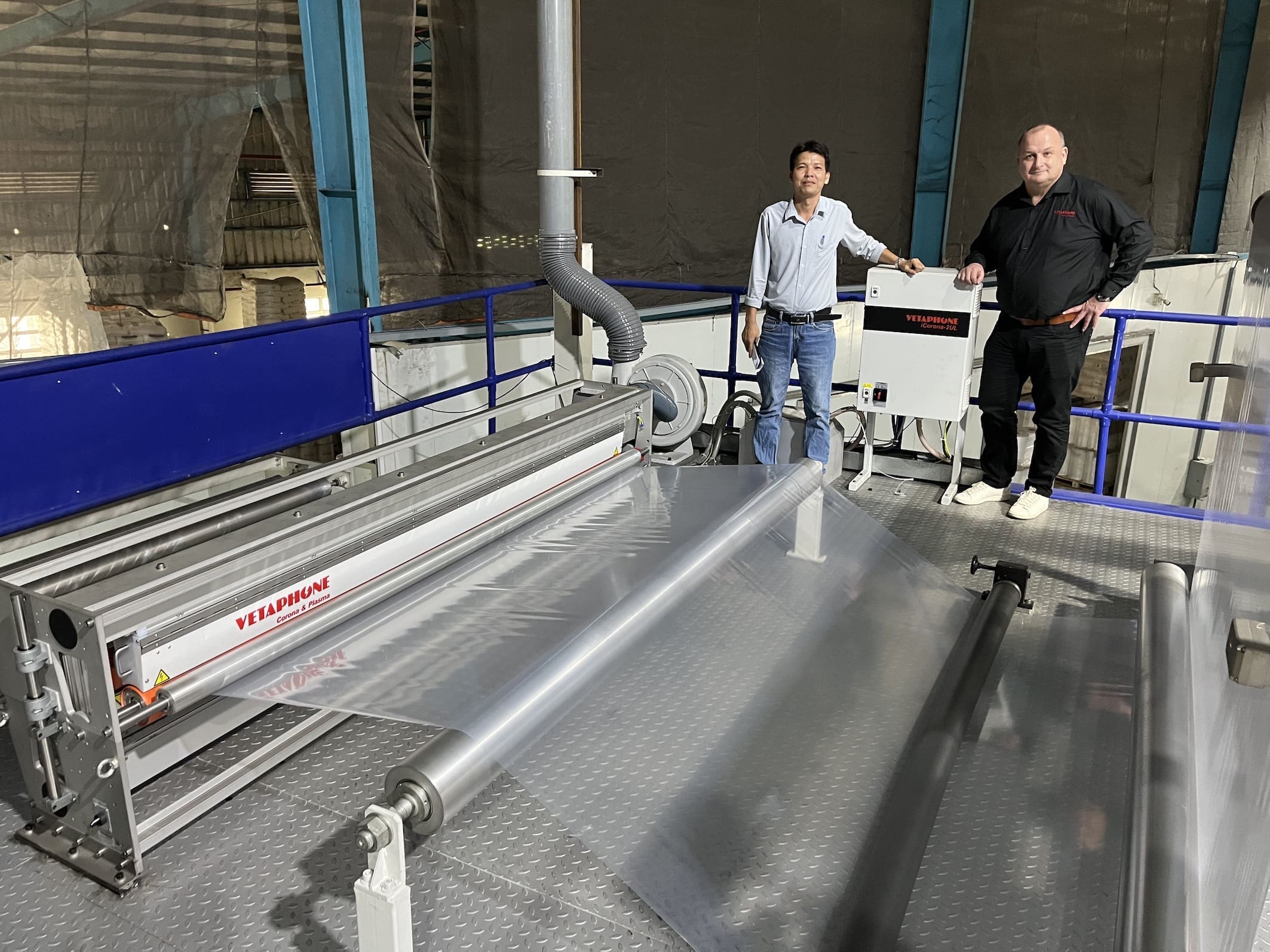 A 2.2 m Vetaphone corona treater on Vina Australia's laminating line.