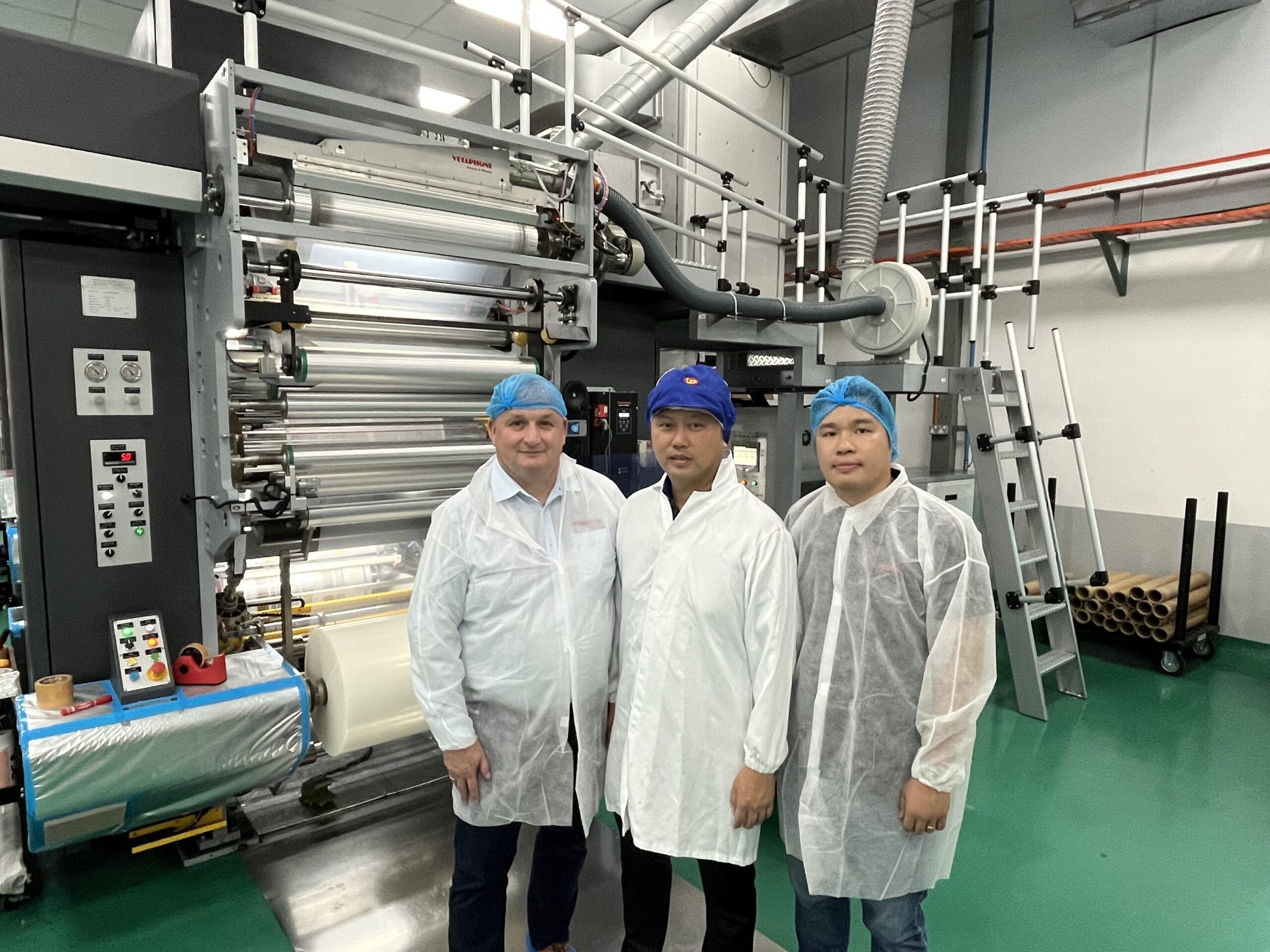 Holger Selenka, Vincent Oh Kai Hoo, and Rayson Ng at TS Plastics’ plant in Malaysia